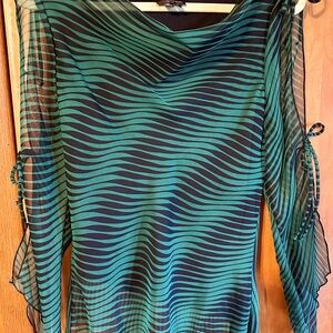My Michelle Green And Black Striped Blouse with cute details